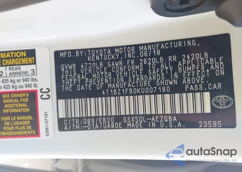 2019 Toyota Avalon Xse from USA, damaged, VIN 4T1BZ1FB0KU007180